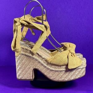 Sam Edelman Women's Mustard Yellow TULA Wedge Sandals Shoe Size 9.5-NEW